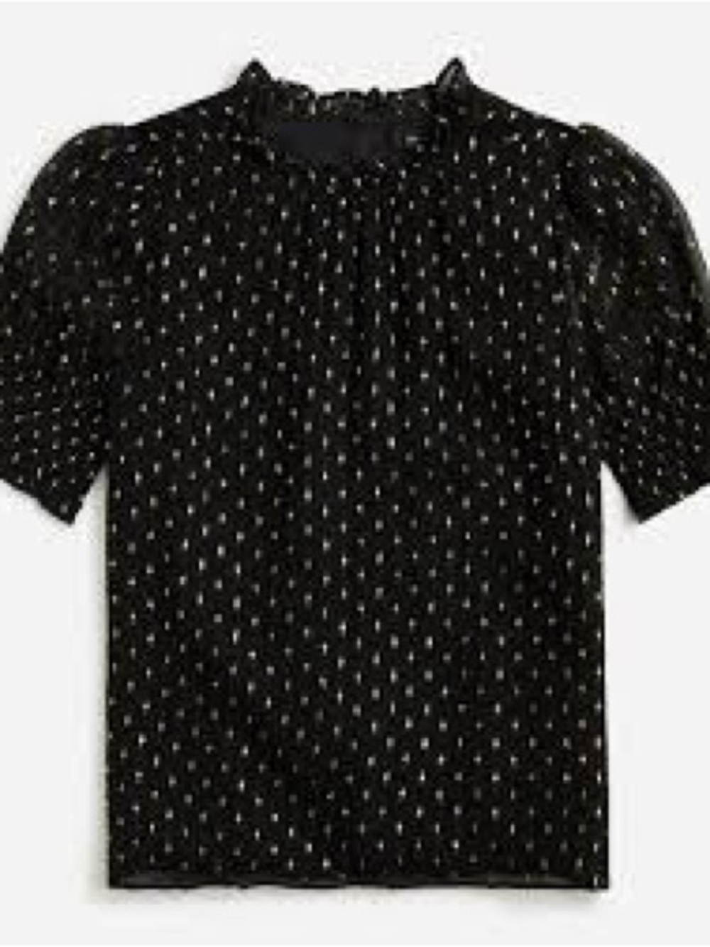 J.Crew Smocked Puff-Sleeve Top in Lurex Chiffon in black with gold metallic dots